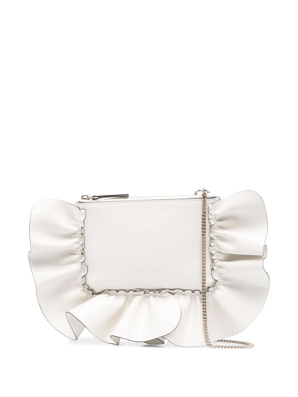 Red Valentino Rock Ruffles Leather Clutch Bag In White