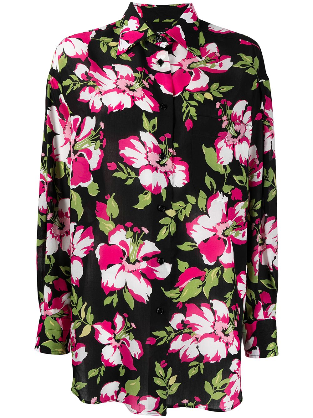 Shop Tom Ford Floral-print Long-sleeve Shirt In Black