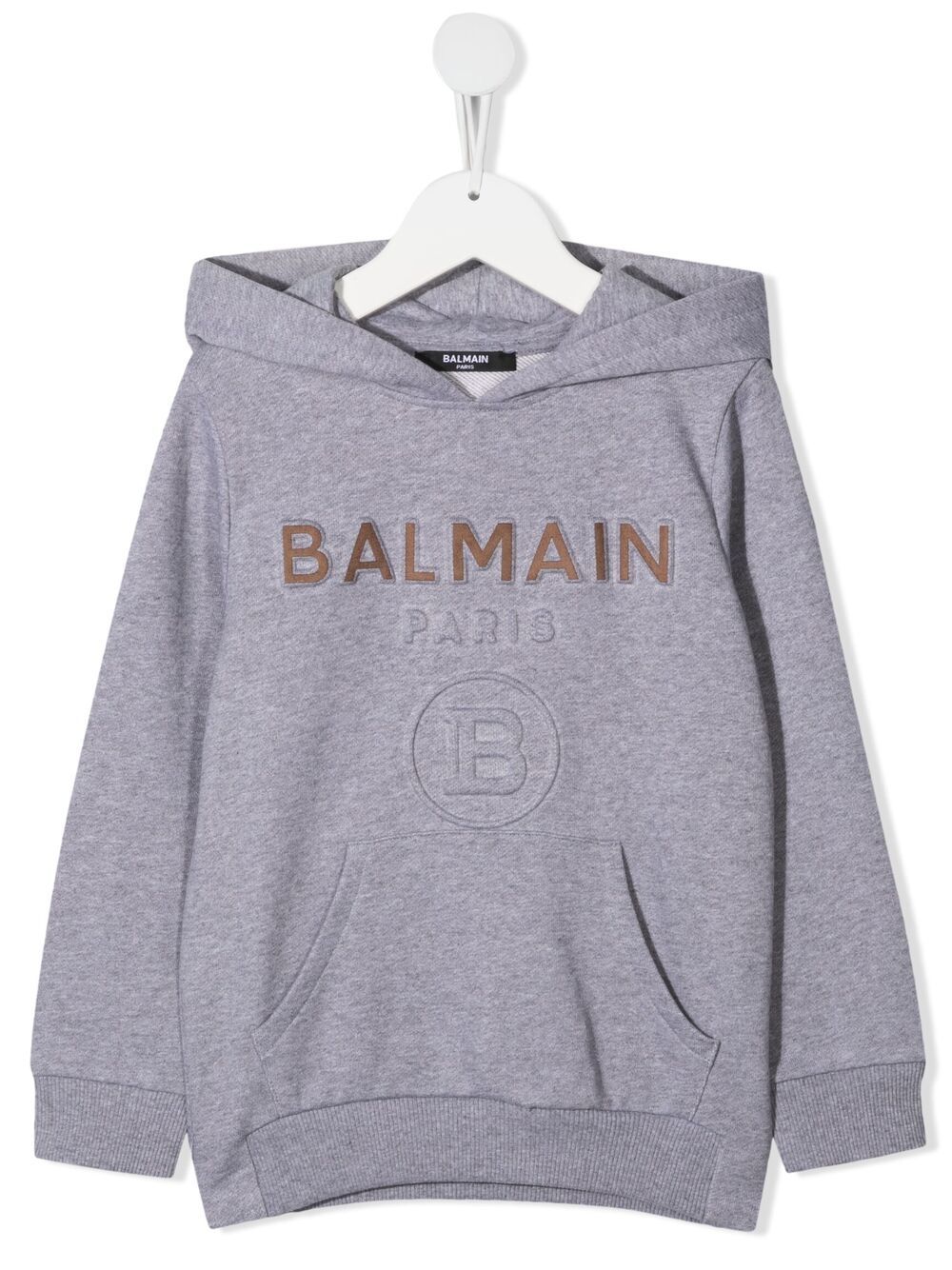 Balmain Kids' Debossed Logo Hoodie In Grey