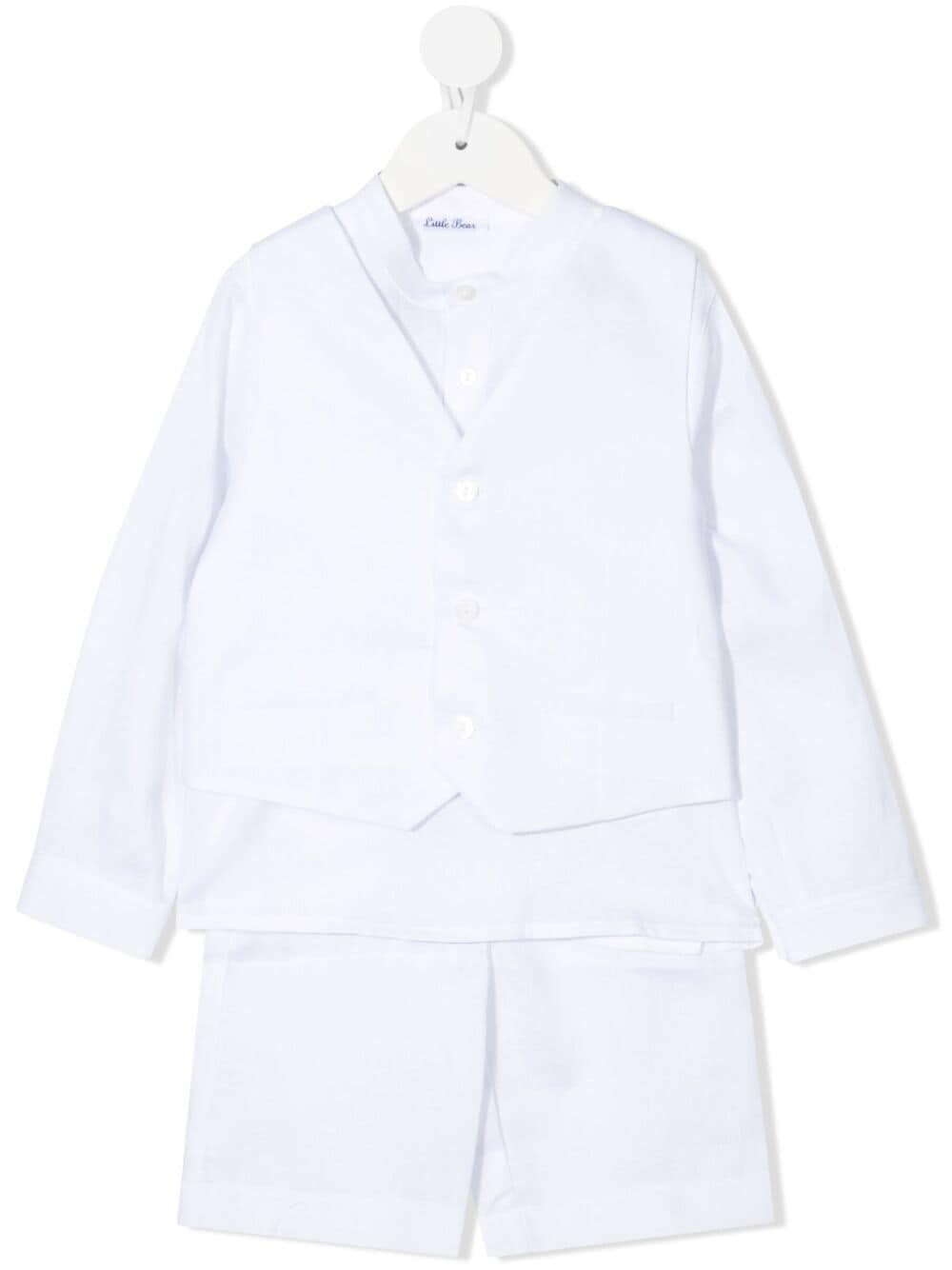 Little Bear Kids' Three-piece Linen Suit Set In White