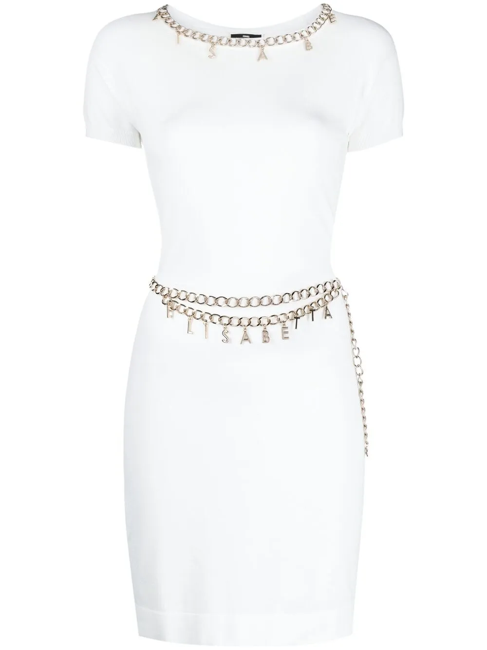 Elisabetta Franchi Mini Dress With Belt And Charms In White