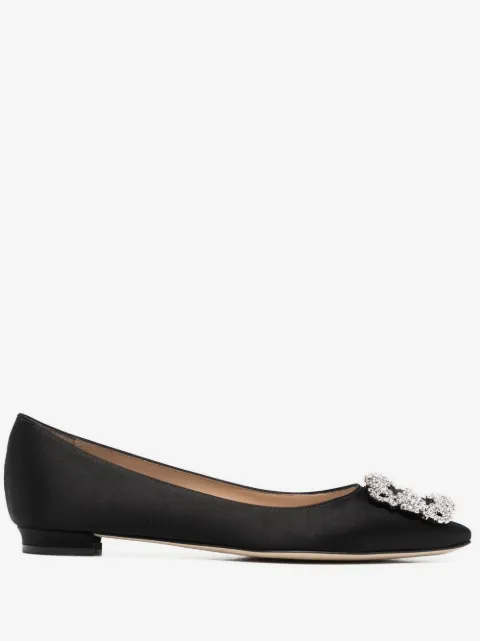 Manolo Blahnik Hangisi black buckle ballerinas