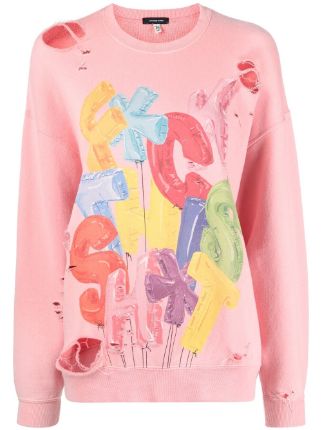 apple-print sweatshirt Bianco, Women's Clothing, R13 Distressed sweatshirt