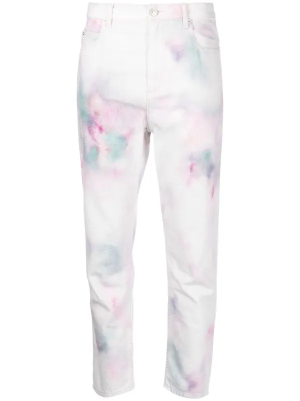 Marant Étoile Abstract-print Cropped Trousers in White
