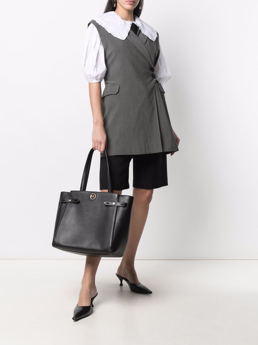 Shop Michael Kors Carmen Pebbled-leather Tote Bag In Black