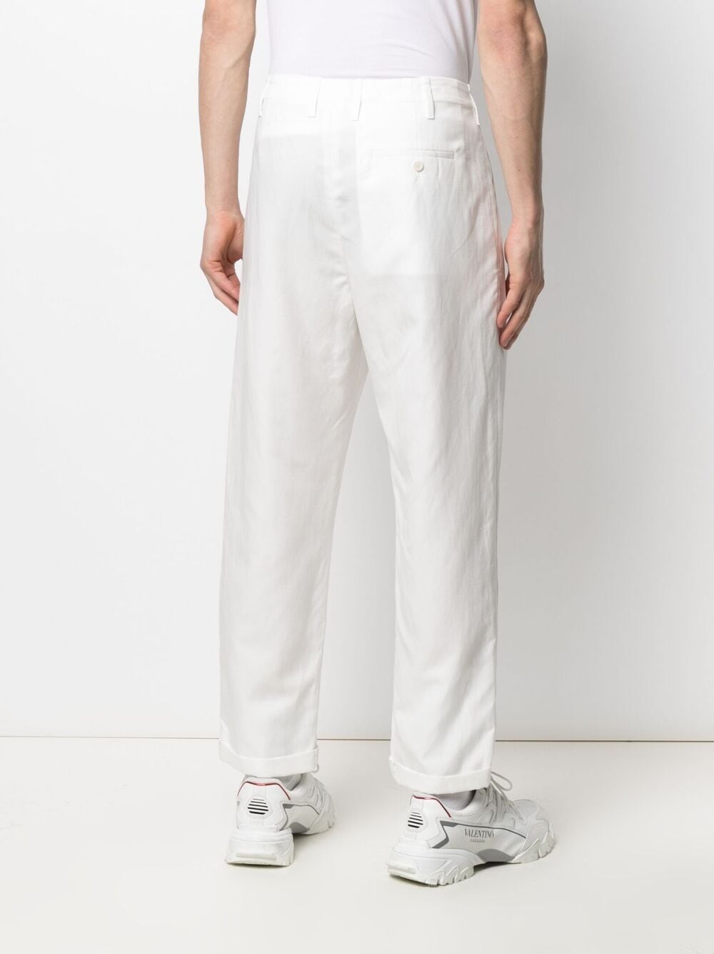 Shop Neil Barrett Turn-up Hem Straight-leg Trousers In White