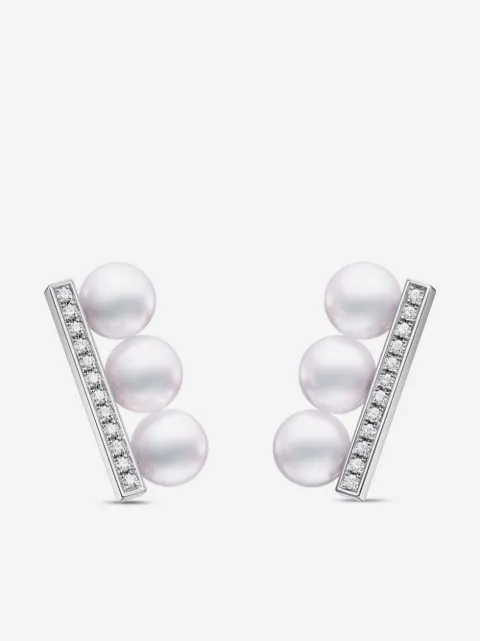TASAKI aretes Collection Line Balance Neo en oro blanco de 18kt con diamantes y perla Akoya