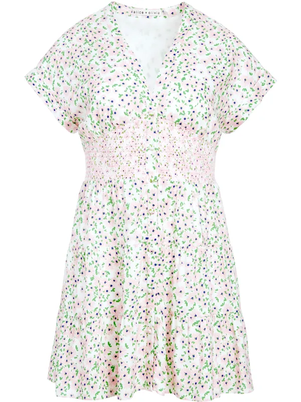 Alice+Olivia Keela smocked-waist Mini 
