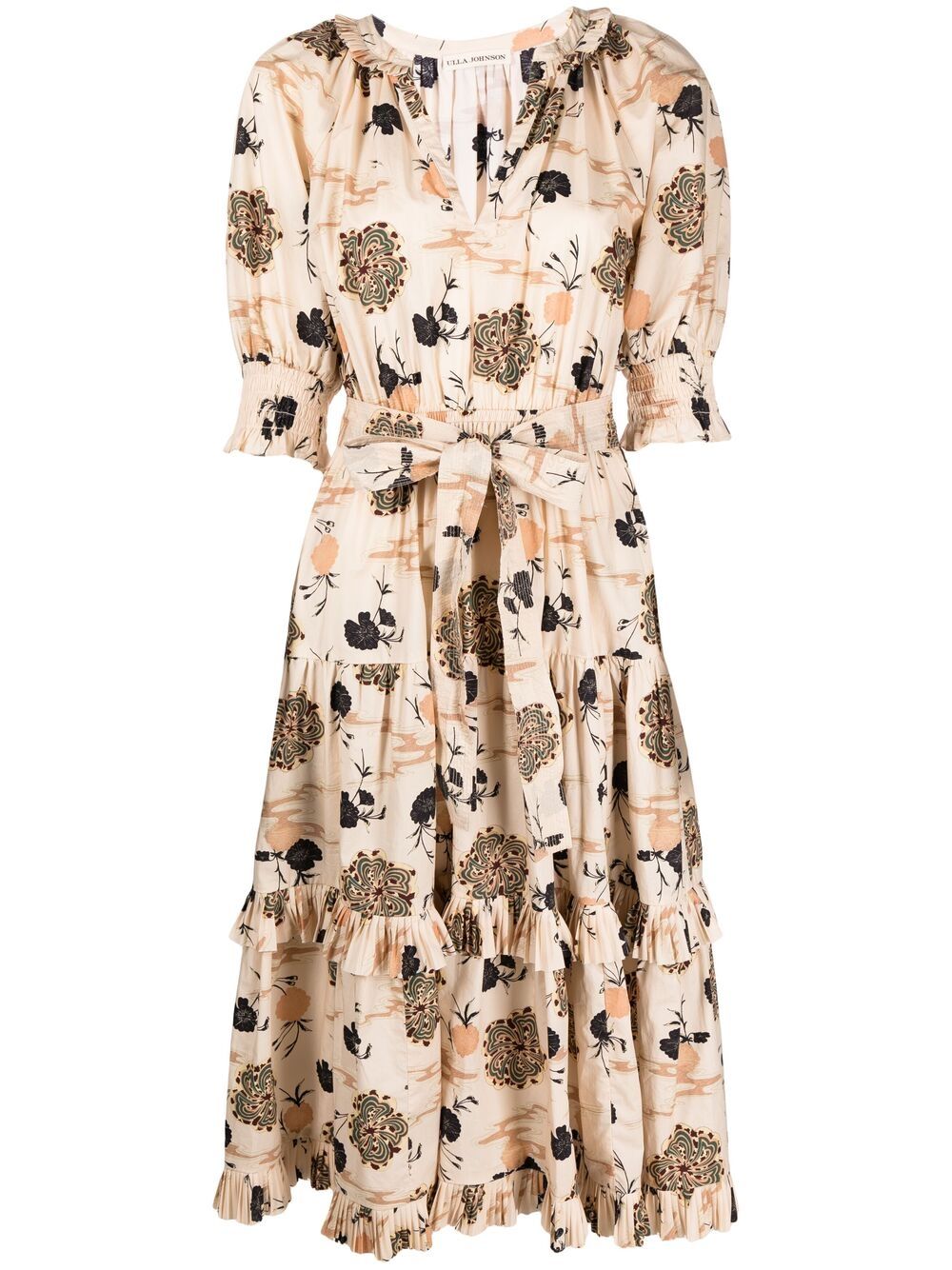 Ulla Johnson Dasha Belted V-neck Midi Dress In Neutrals