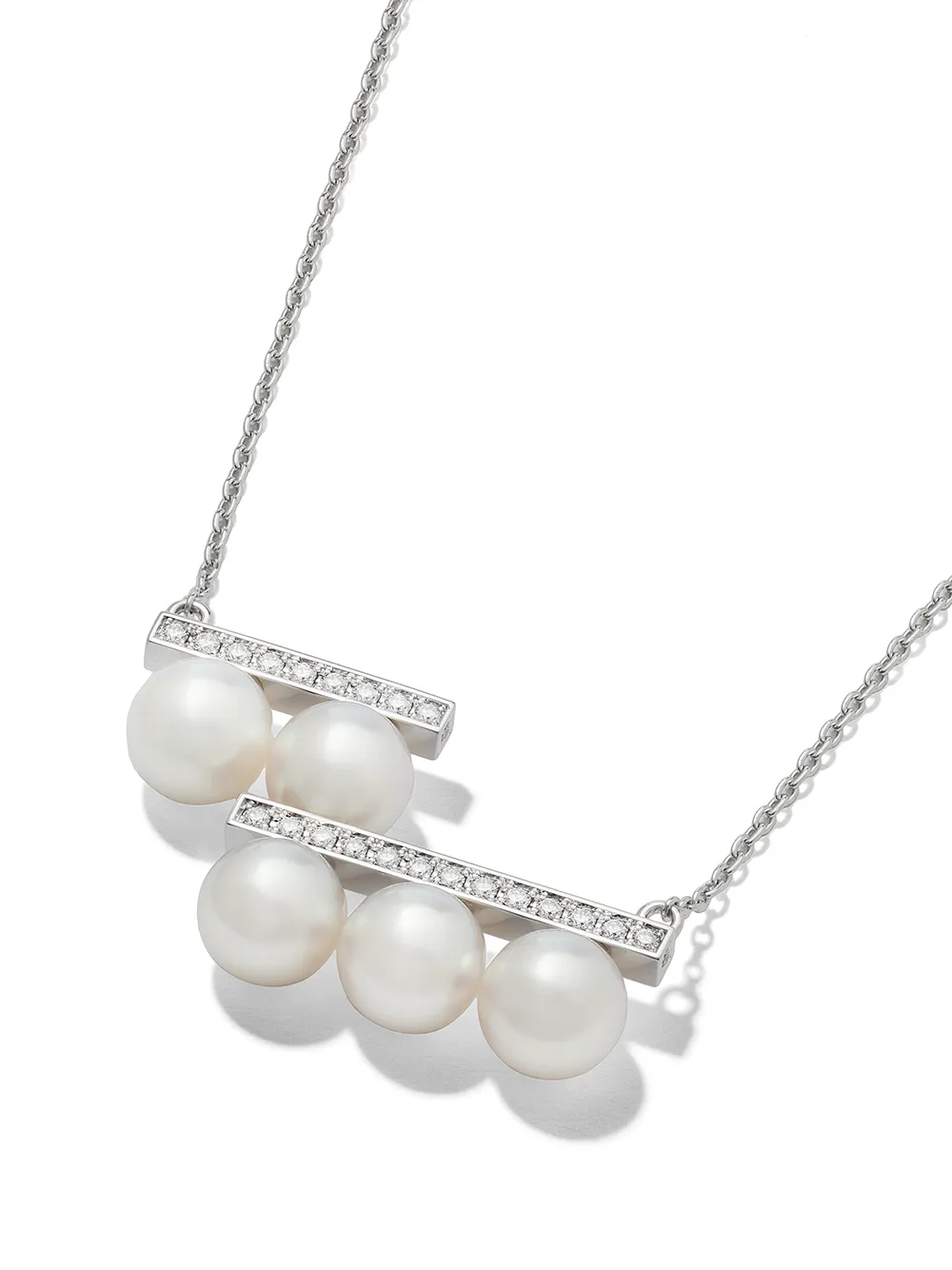 Tasaki 18kt White Gold Collection Line Balance Step Pearl And Diamond Pendant In Silver