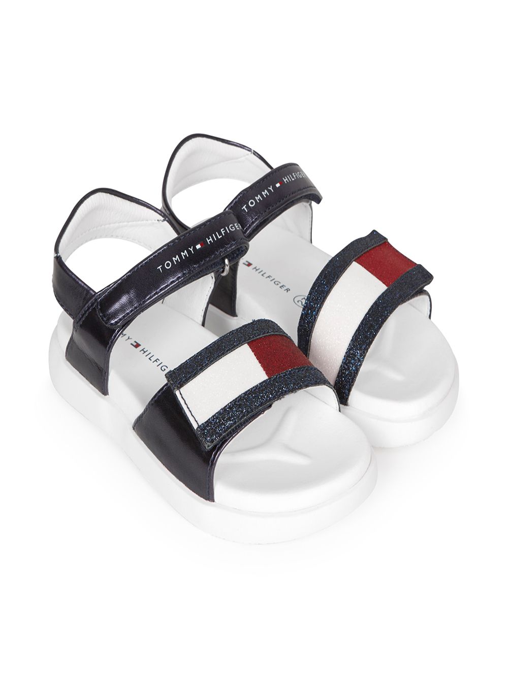 Tommy Hilfiger Junior Glitter Logo Touch-strap Sandals In Blue