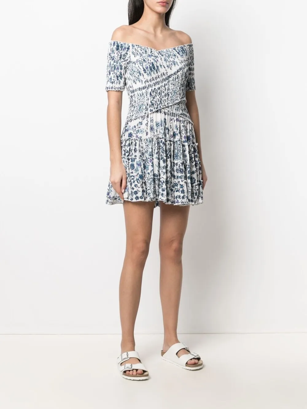 фото Poupette st barth платье миди с открытыми плечами и цветочным принтом