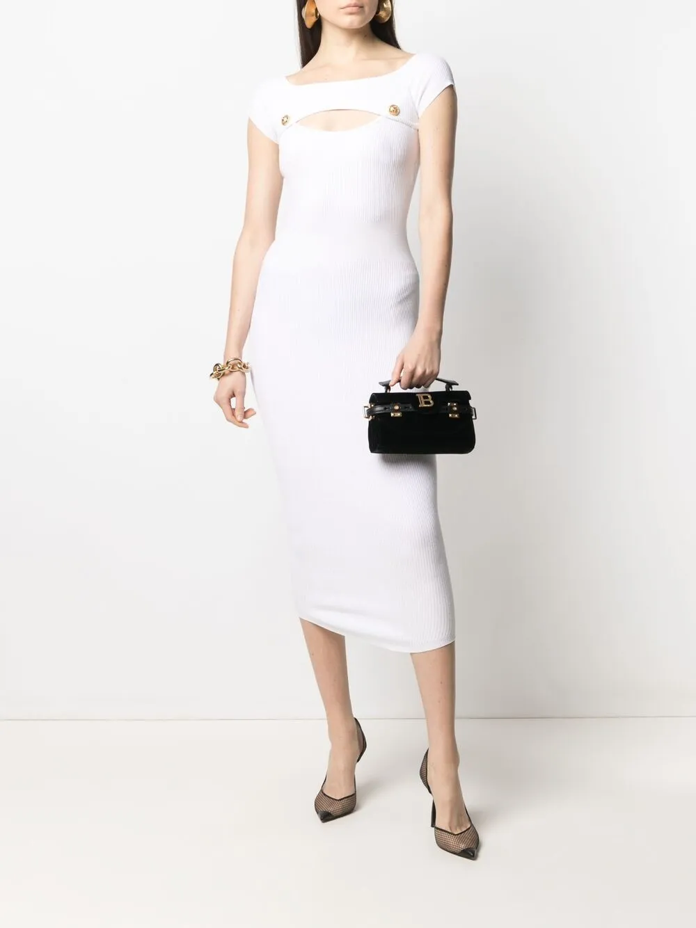фото Balmain облегающее платье в рубчик