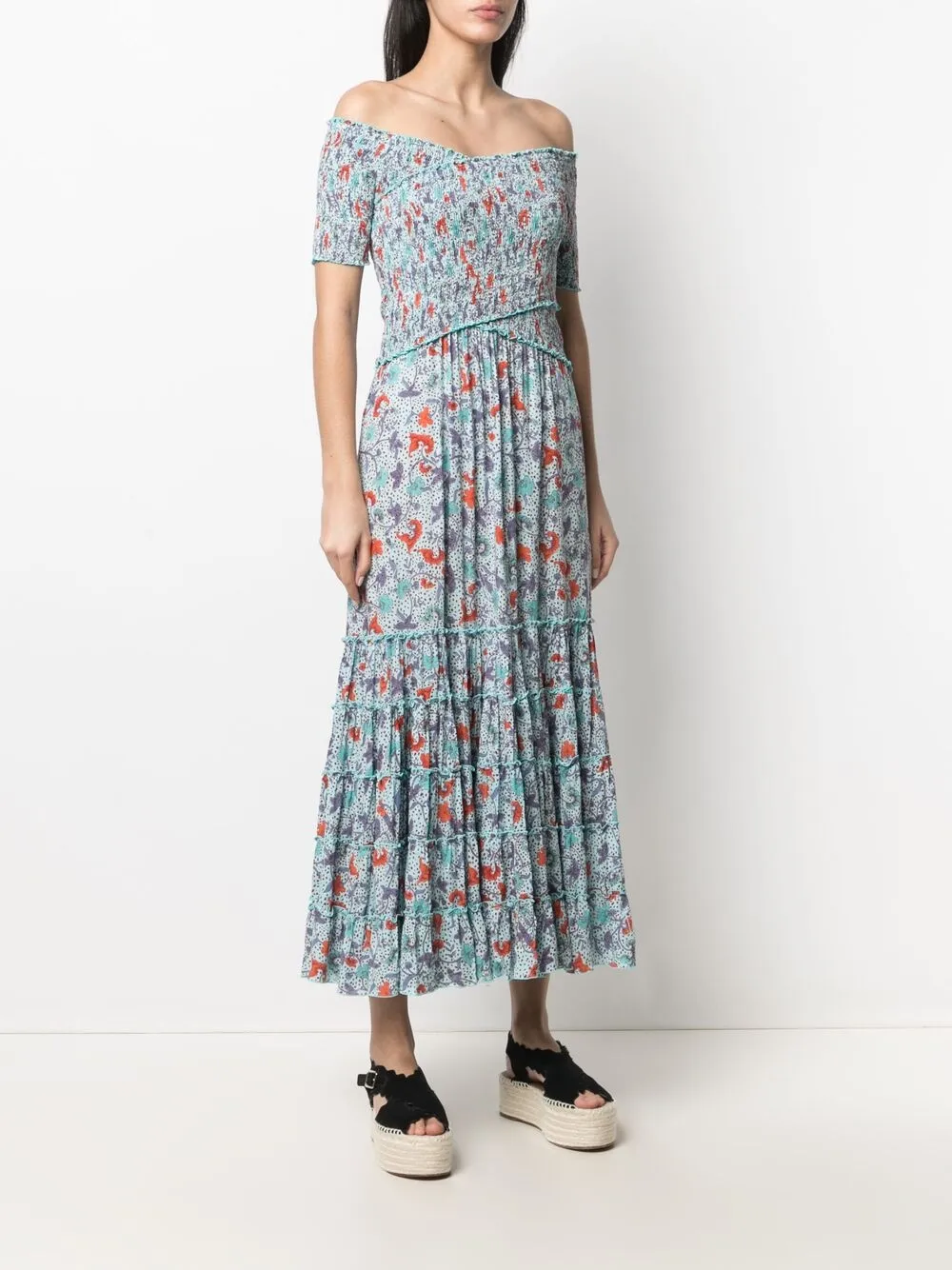 фото Poupette st barth платье-трапеция длины миди с цветочным принтом