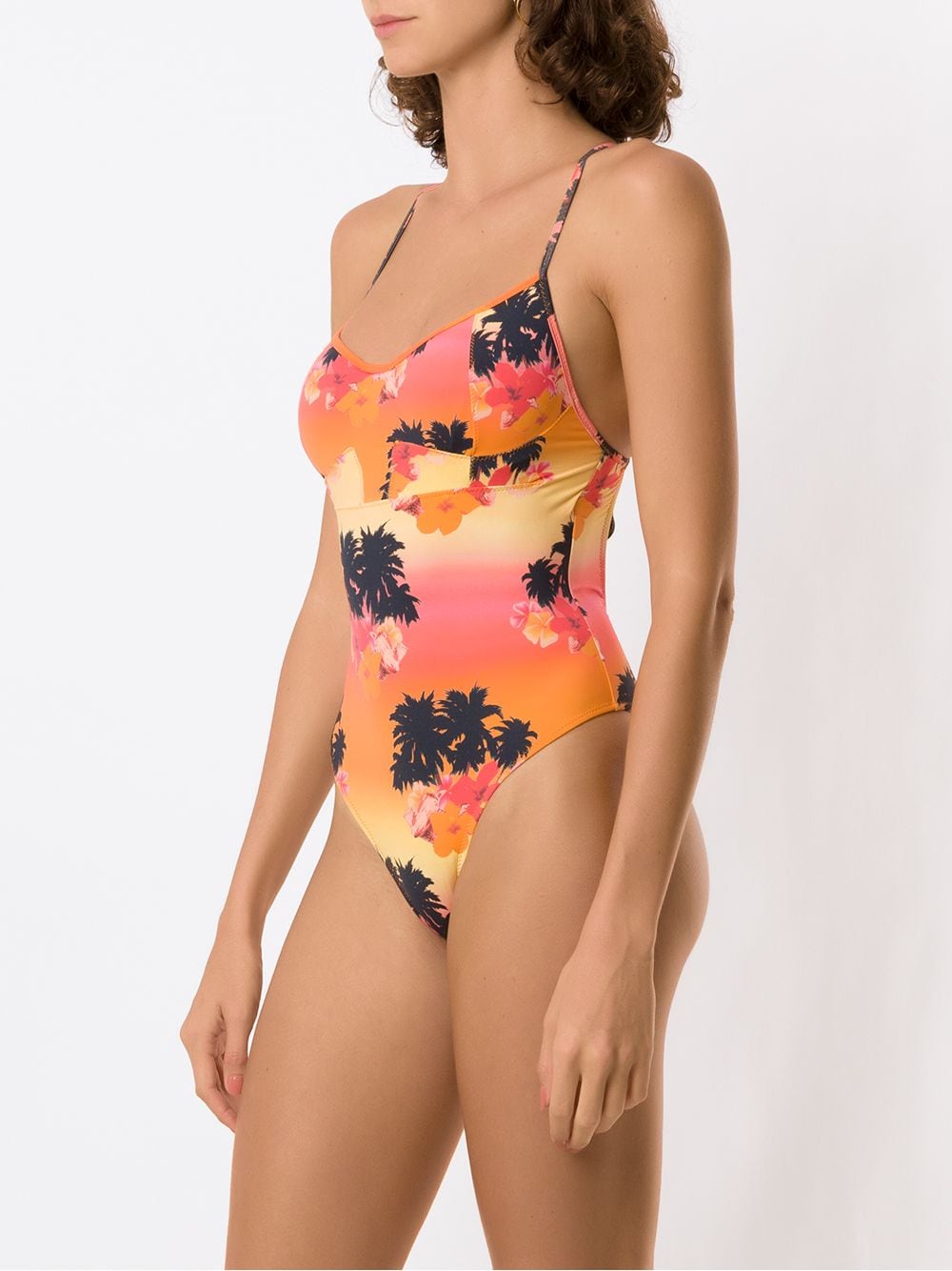 Shop Amir Slama Print Ilha De Hibiscus Swimsuit In Orange