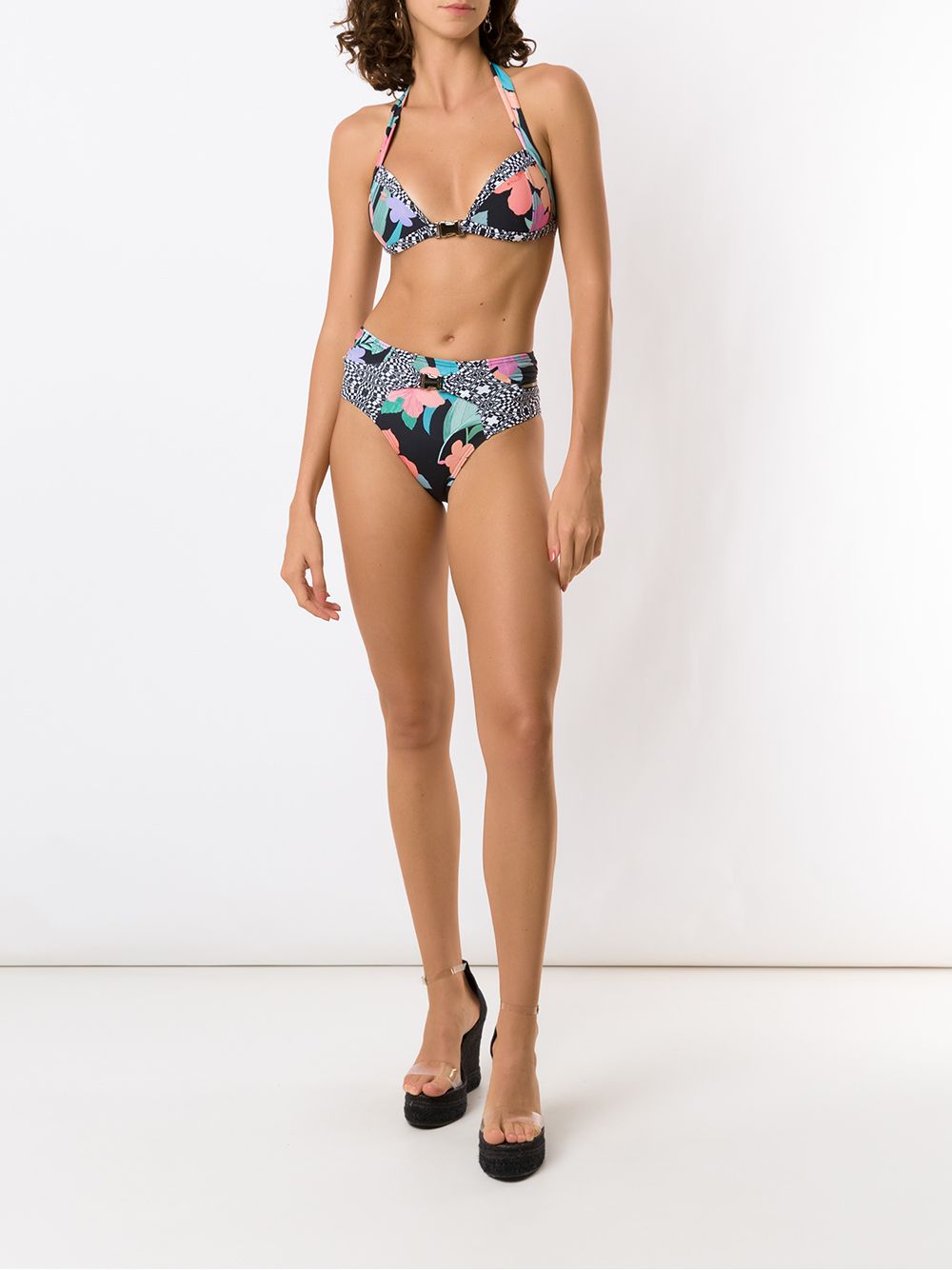 Shop Amir Slama Print Hibiscus Bikini Set In Black