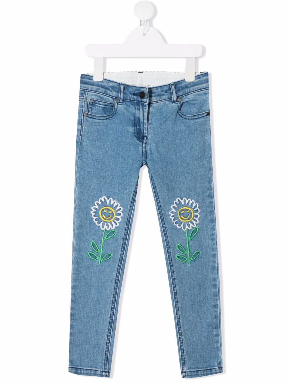 

Stella McCartney Kids floral-embroidered slim-fit jeans - Blue