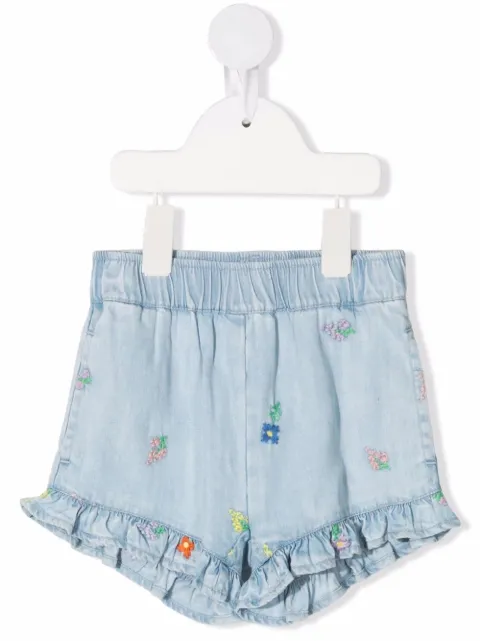 Stella McCartney Kids شورت جينز مطرز بزهور