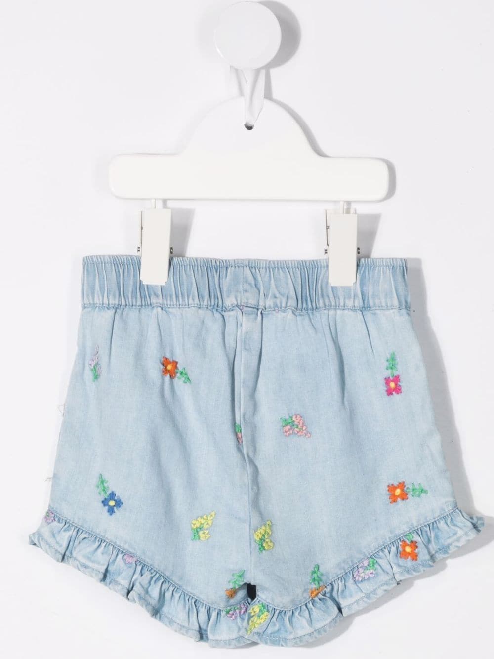 Shop Stella Mccartney Floral-embroidered Denim Shorts In Blue