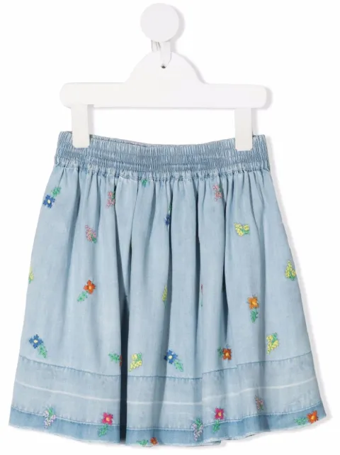 Stella McCartney Kids تنورة جينز مطرزة بزهور