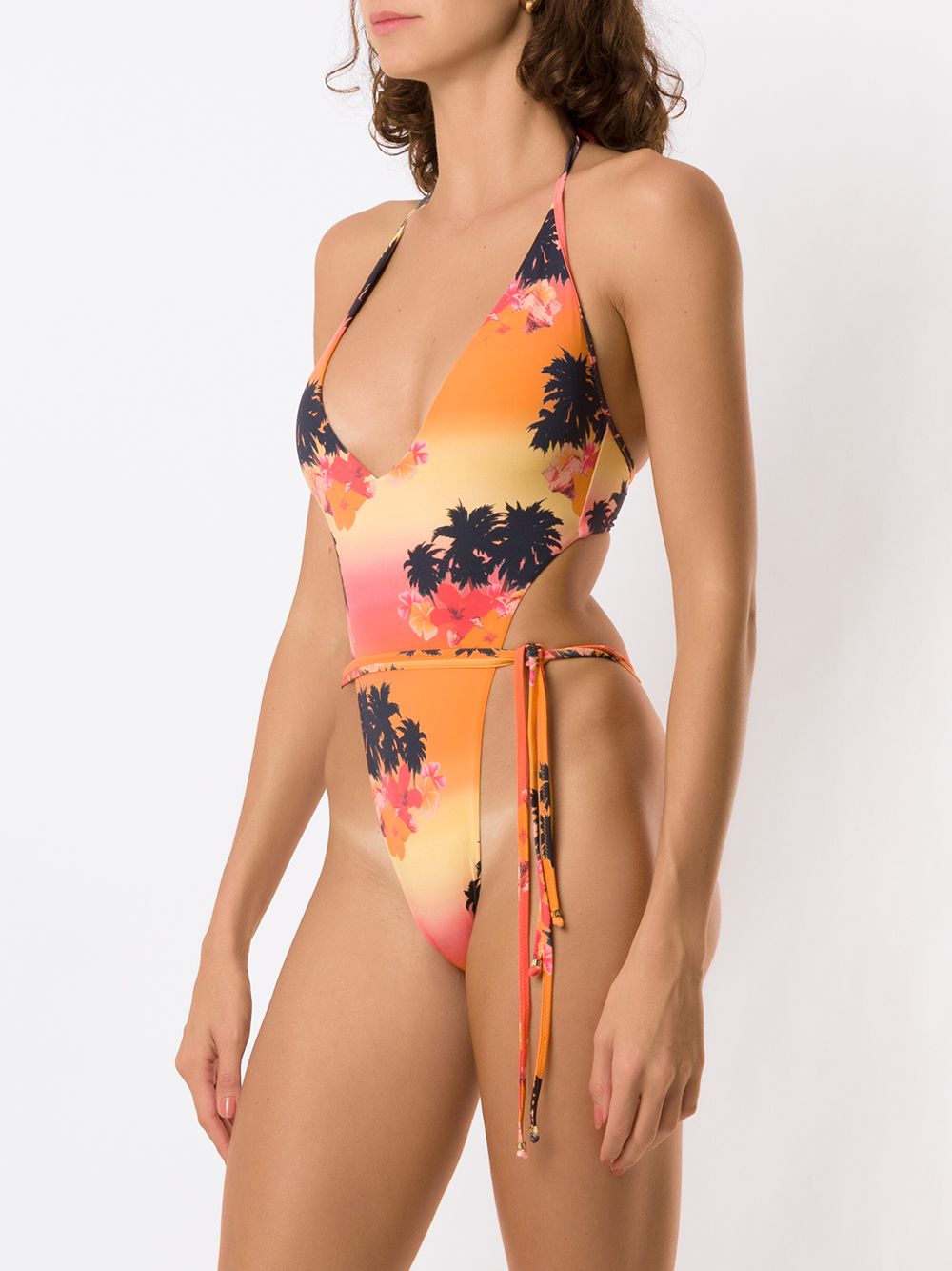 Shop Amir Slama Ilha De Hibiscus High-leg Swimsuit In Multicolour