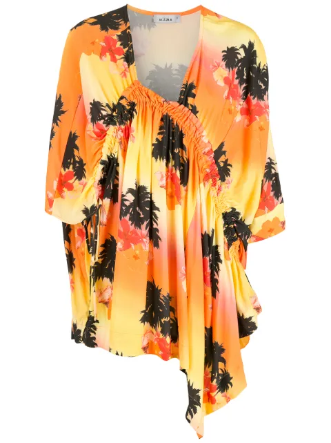 Amir Slama palm tree-print asymmetric dress