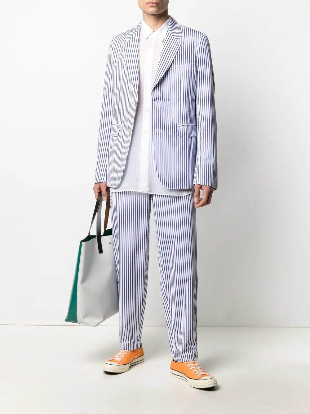 Image 2 of Comme Des Garçons Shirt elasticated pinstripe straight-leg trousers