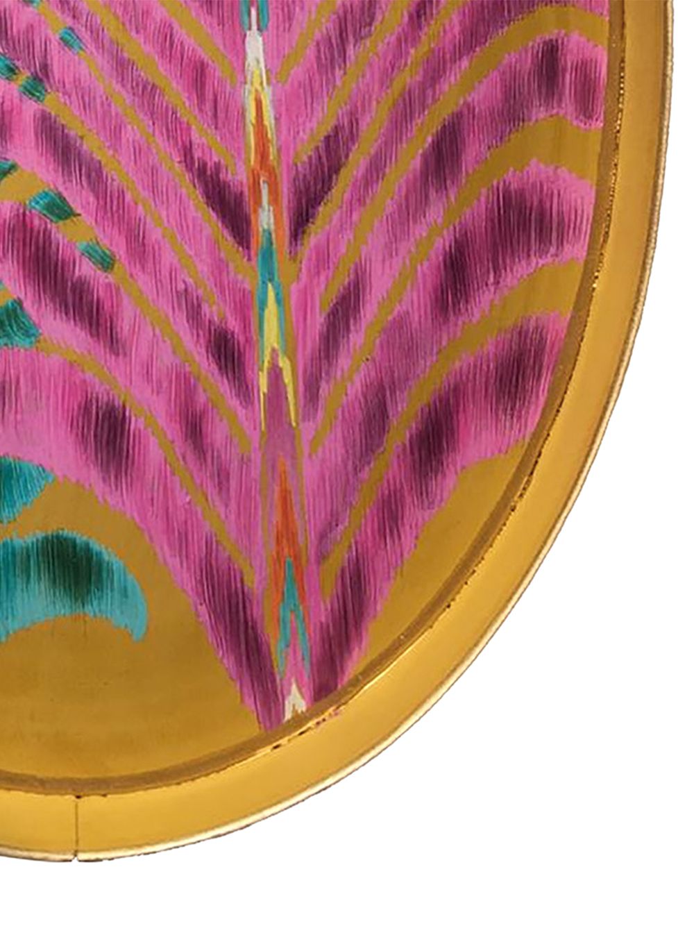 Shop Les-ottomans Peacock Feather Oval Tray In Yellow