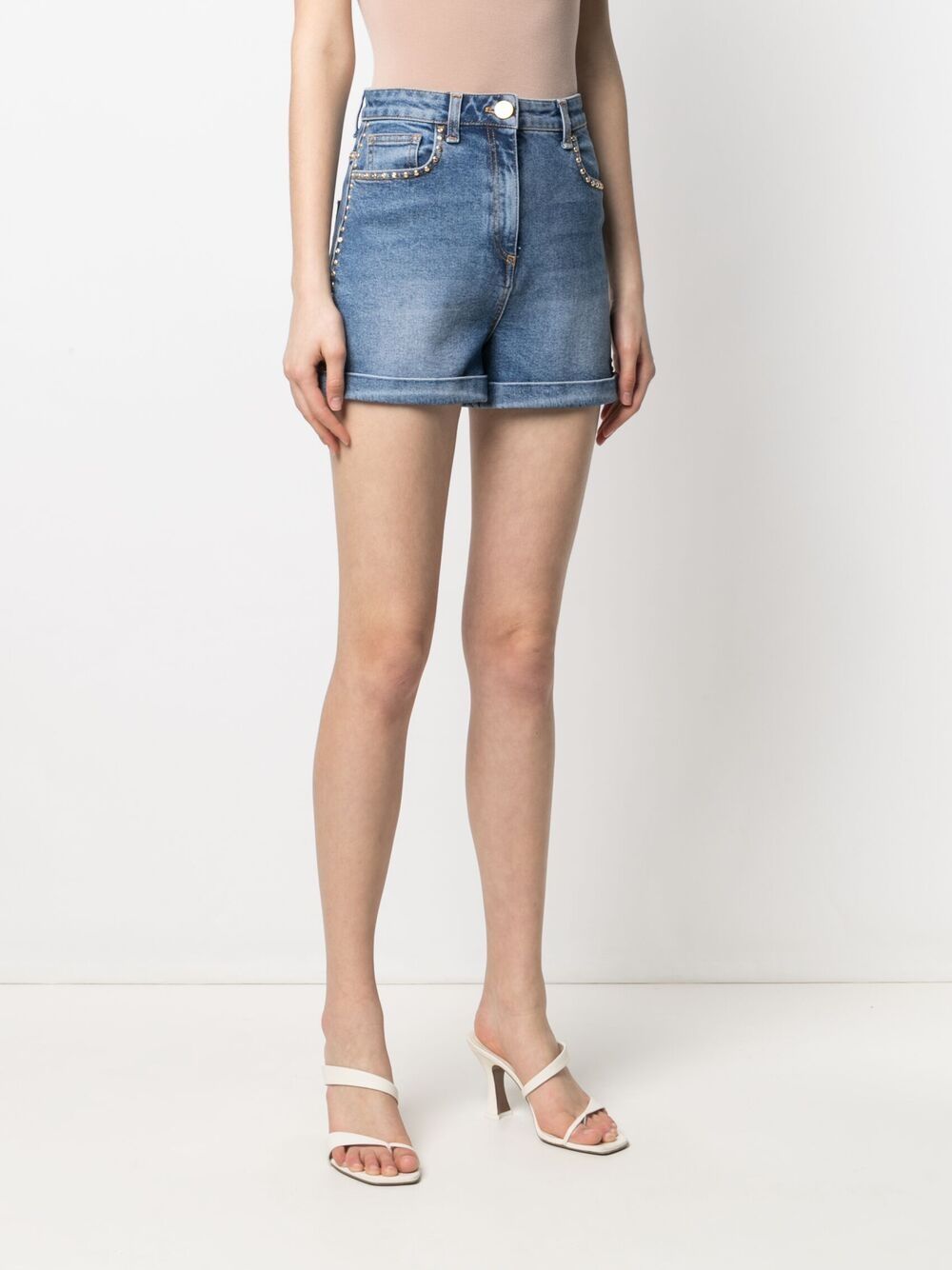 фото Elisabetta franchi джинсовые шорты с завышенной талией и заклепками