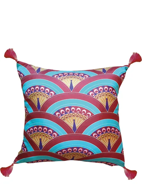 Les-Ottomans peacock-print silk-blend cushion