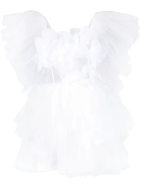 Loulou floral appliqué tulle minidress