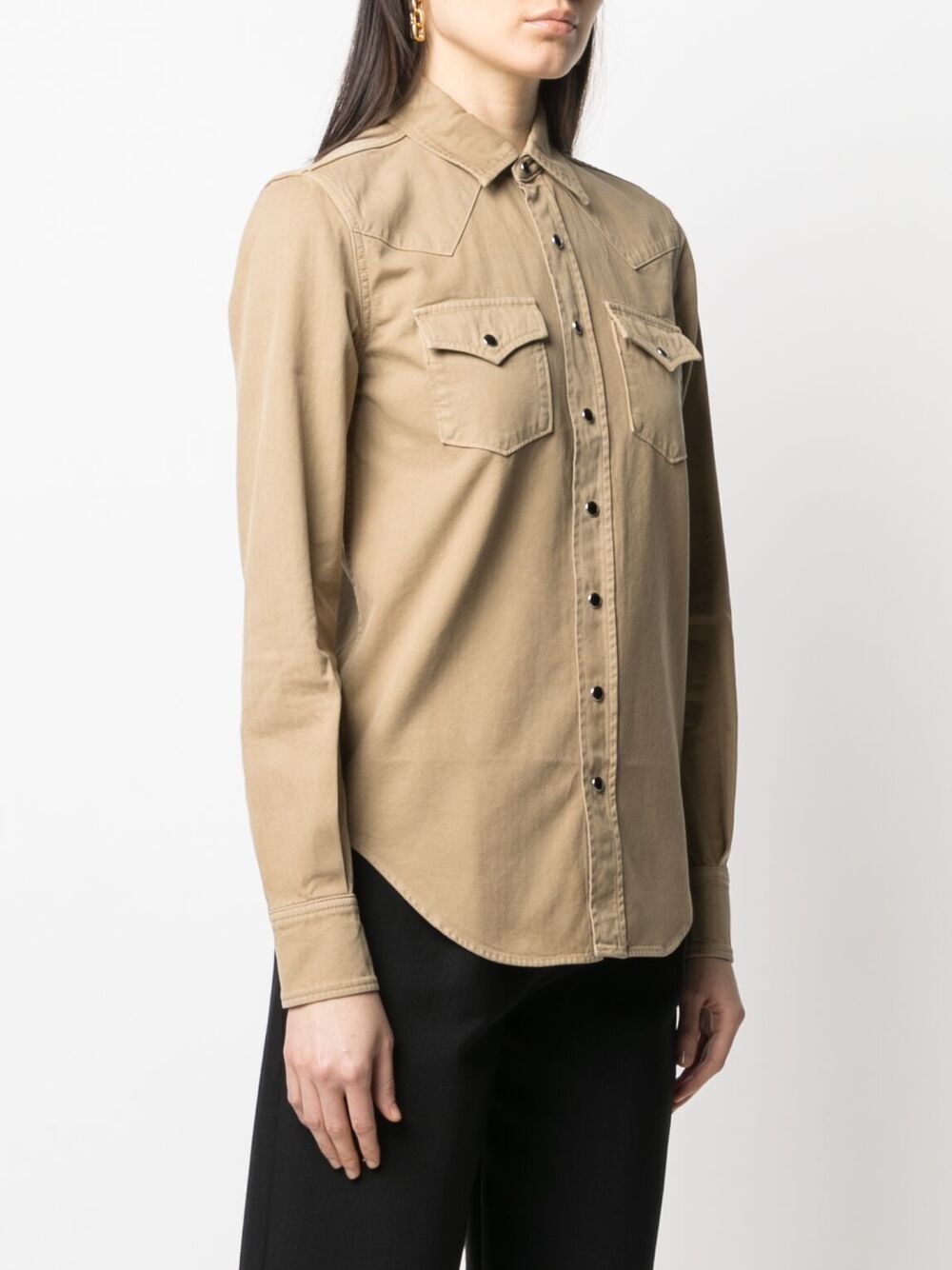 Shop Saint Laurent Flap Pockets Press-stud Shirt In Neutrals