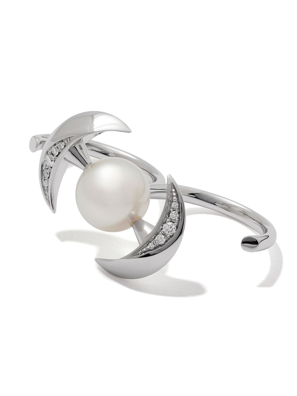 Shop Tasaki 18kt White Gold  Atelier Buoy Double Finger South Sea Pearl Ring In Silver