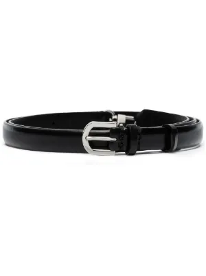 Thin black belt with clearance silver buckle