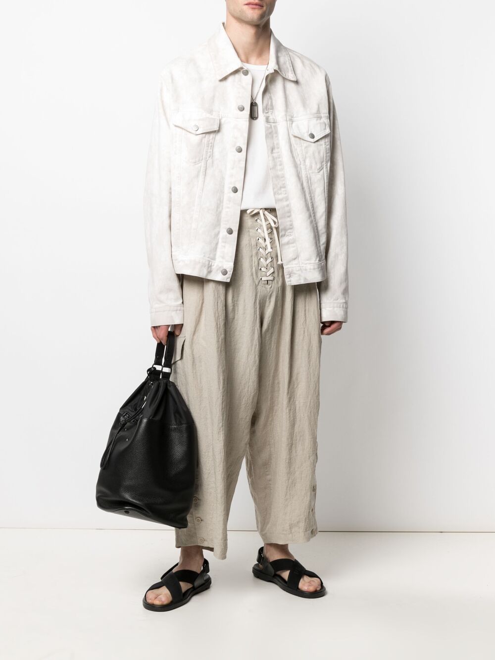 фото Yohji yamamoto укороченные брюки со шнуровкой