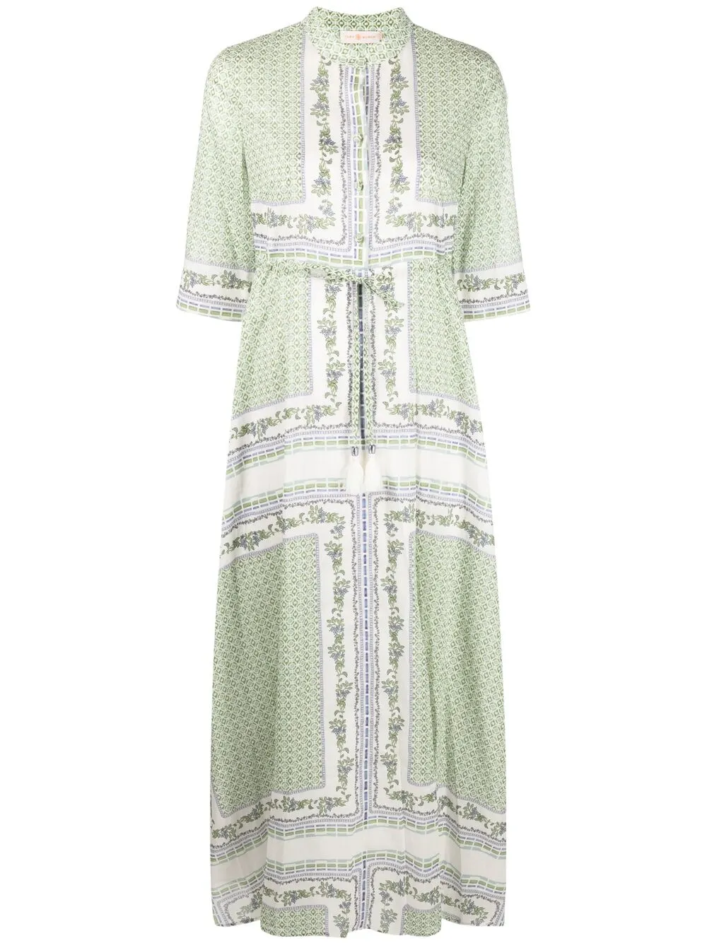 Tory Burch Printed Cotton-voile Midi Shirt Dress In Green