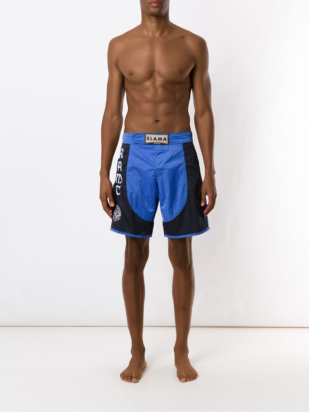 Shop Amir Slama Embroidered Patches Luta Shorts In Blue