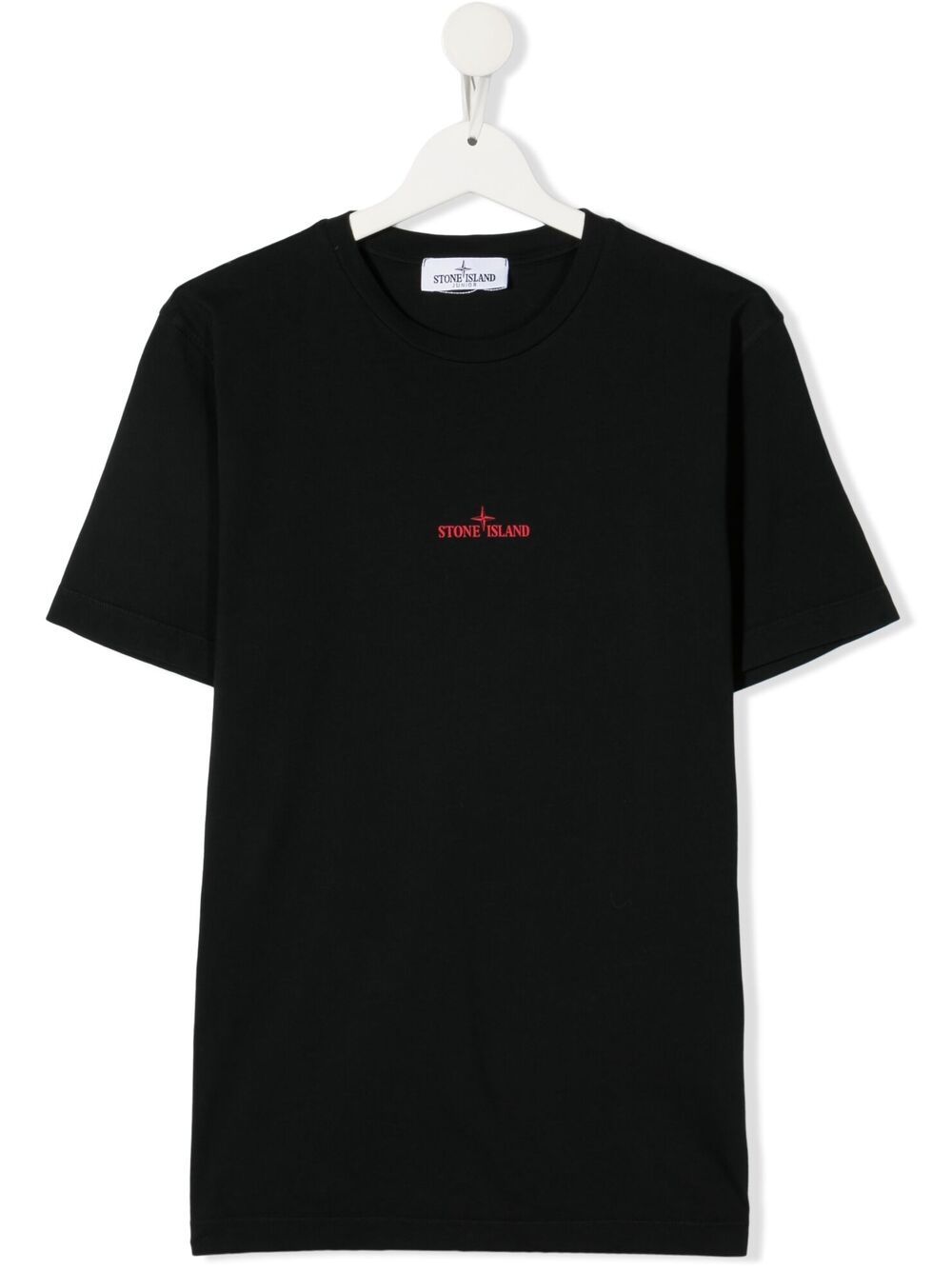 Stone Island Junior Teen Logo Embroidered T-shirt In Black