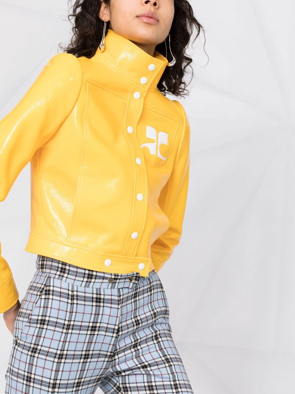 Shop Courrèges Logo Patch Cropped Jacket In Yellow