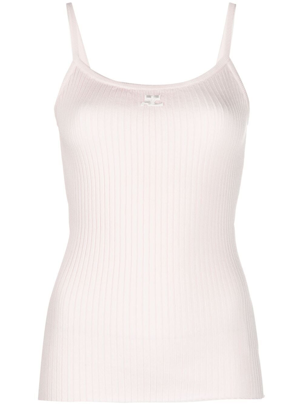 COURRÈGES LOGO PRINT RIBBED KNIT TOP