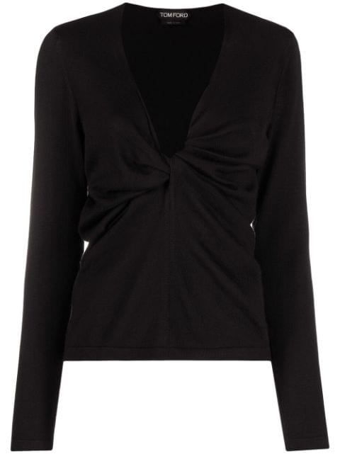 TOM FORD plunge-neck twist-detail knitted top
