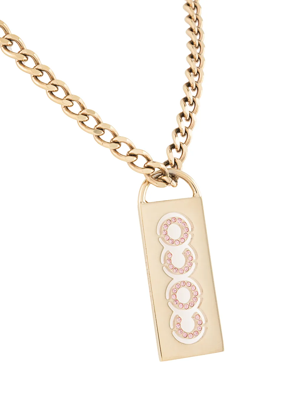 Pre-owned Chanel 2002 Rhinestone-embellished Logo Pendant Necklace In Gold