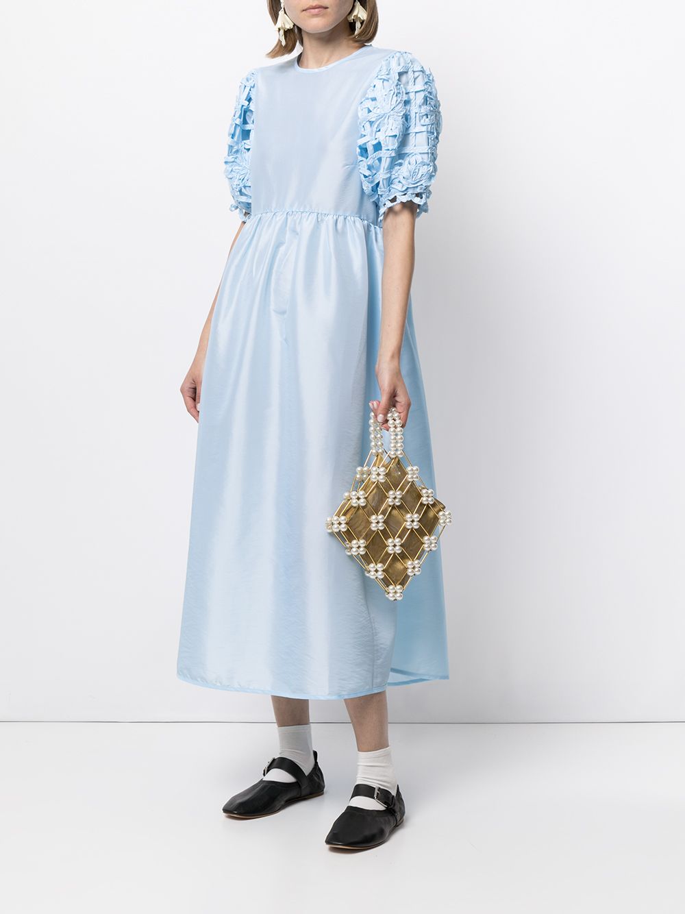 Shop Cecilie Bahnsen Caged Balloon-sleeve Dress In Blue