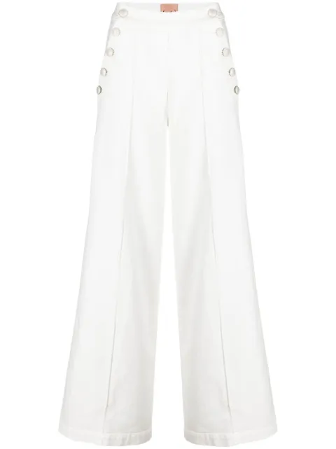 Nude high-waisted button-detail denim trousers