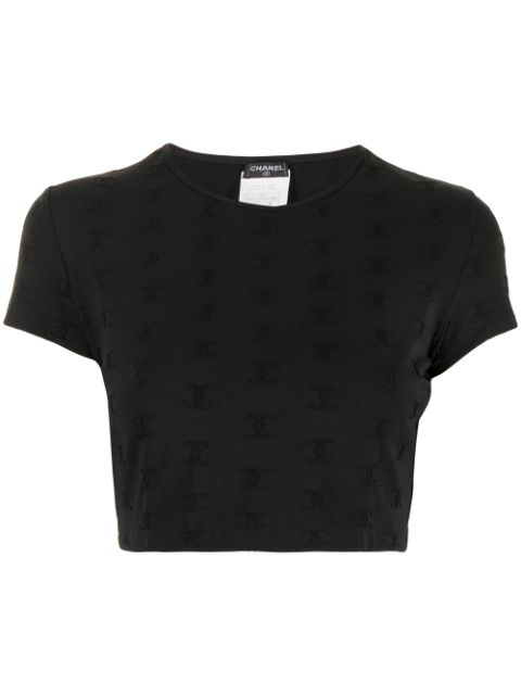 Cheap HOT SALE CHANEL 1997 CC logo-embroidered crop top Women