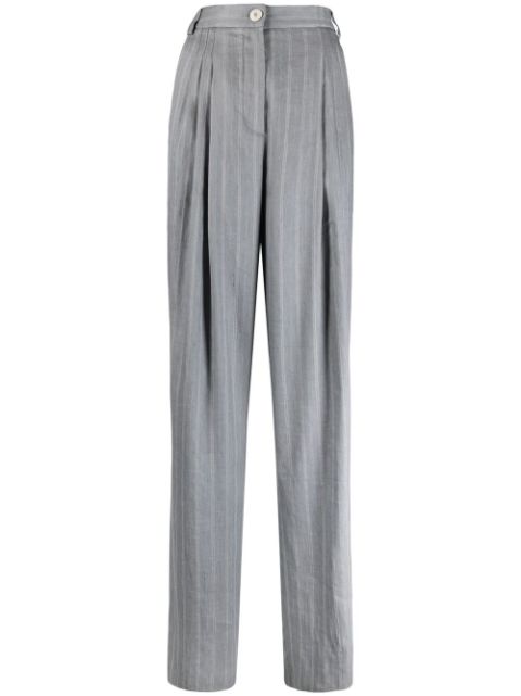 Shop Giorgio Armani pinstriped high-waisted trousers with Express Delivery - Farfetch