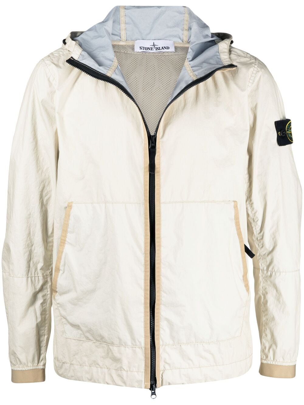 Stone Island Logo-patch Hooded Raincoat In Neutrals