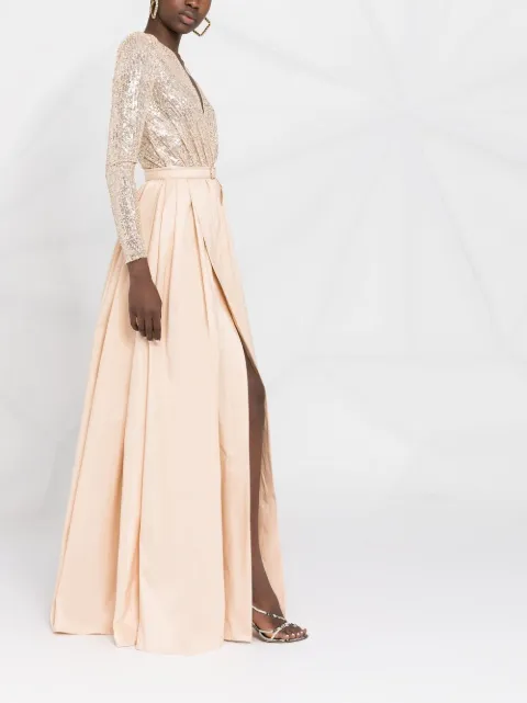 Elisabetta Franchi gold sequinned V-neck pleated gown for women | BG00111E2  at Farfetch.com