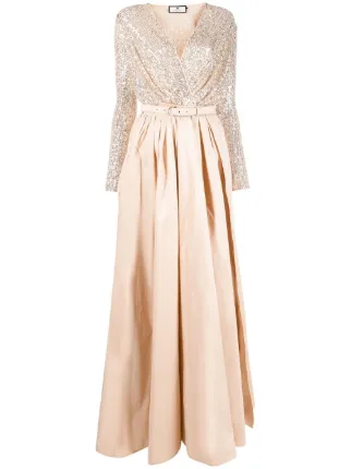Elisabetta Franchi gold sequinned V-neck pleated gown for women | BG00111E2  at Farfetch.com