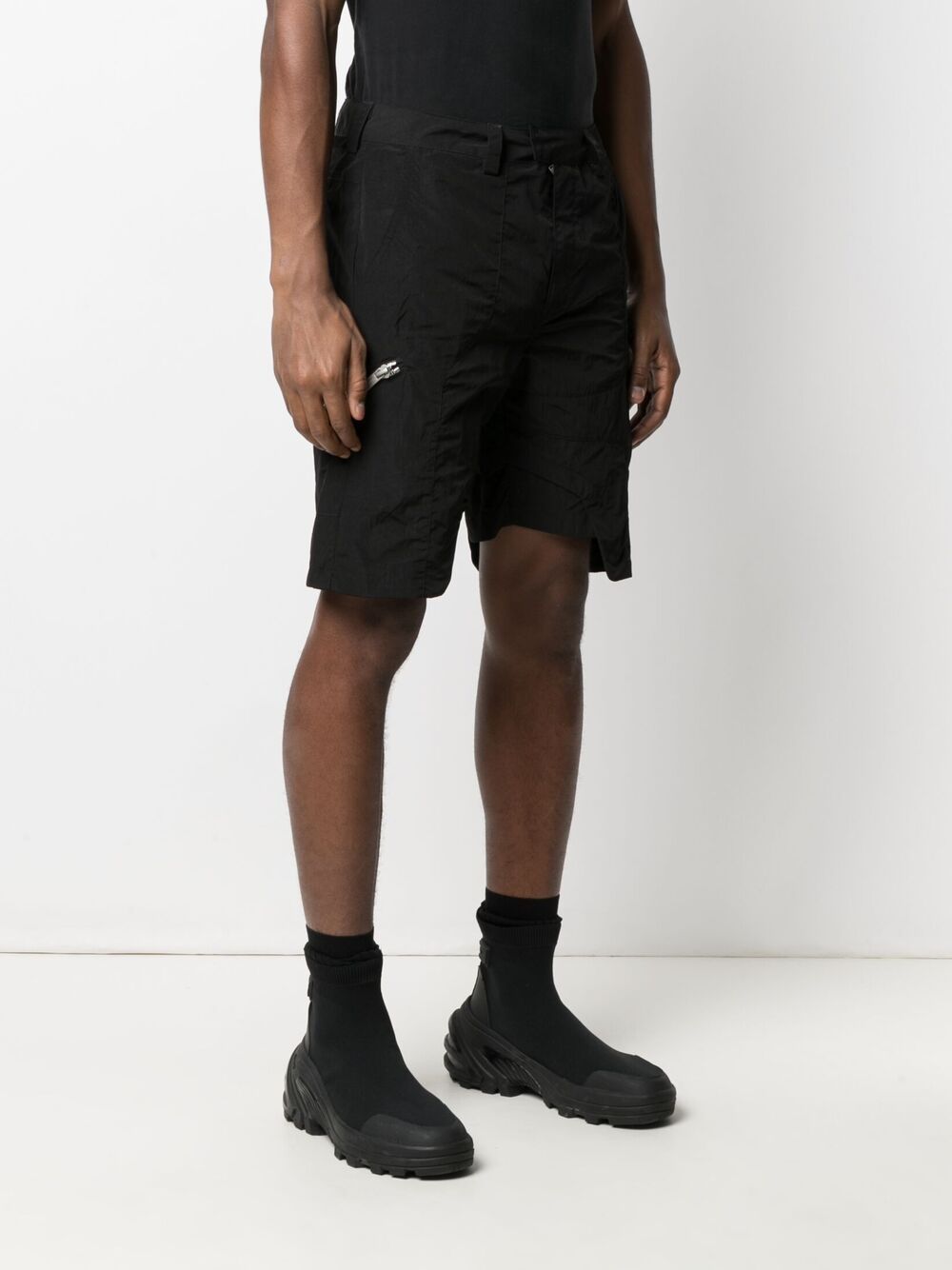 Shop Heliot Emil Asymmetric Straight-leg Shorts In Black